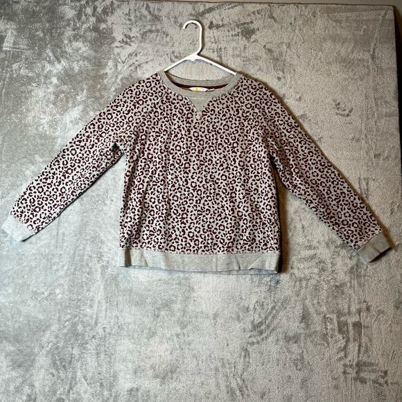 Boden Sz Small Animal Stamp Leopard Gray Maroon Long‎ Sleeve Sweatshirt Women's - Picture 1 of 6